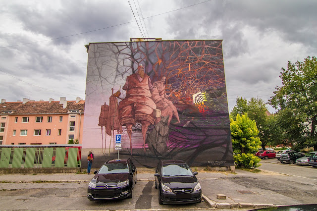 Street Art By Roem and Sepe in Kosice, Slovaka For SAC Festival landscape view with cars