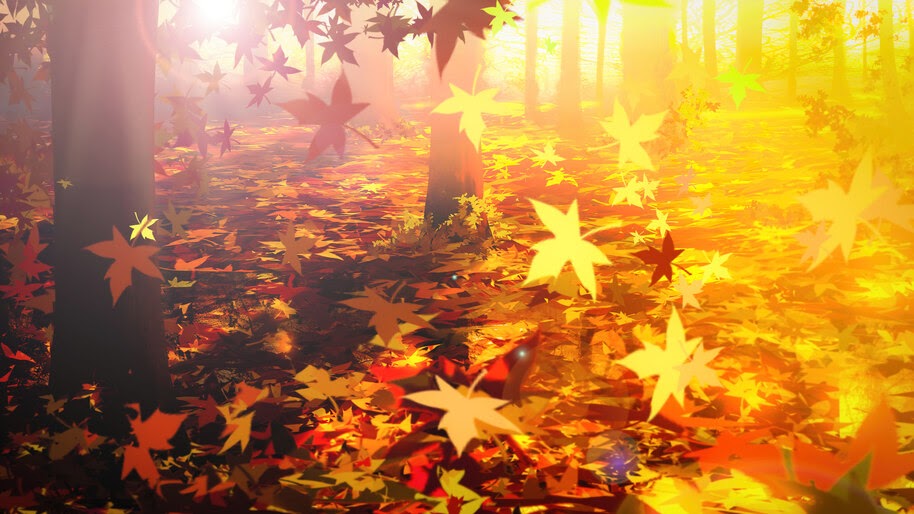 8.2936, Autumn, Leaves, Falling, Anime, Art, 4K Wallpaper