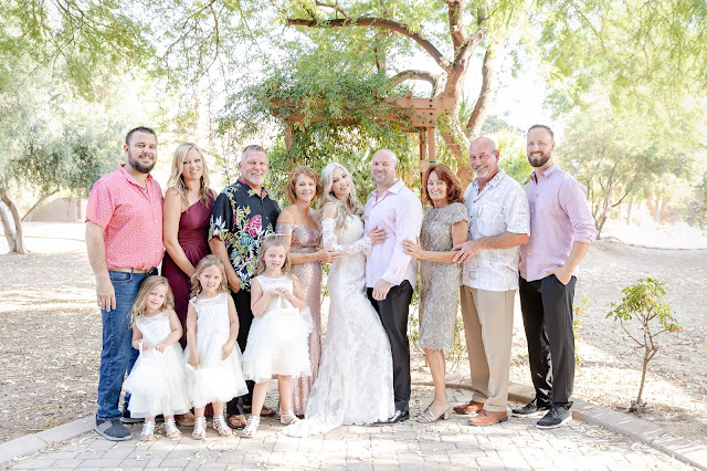 family photo at wedding reception
