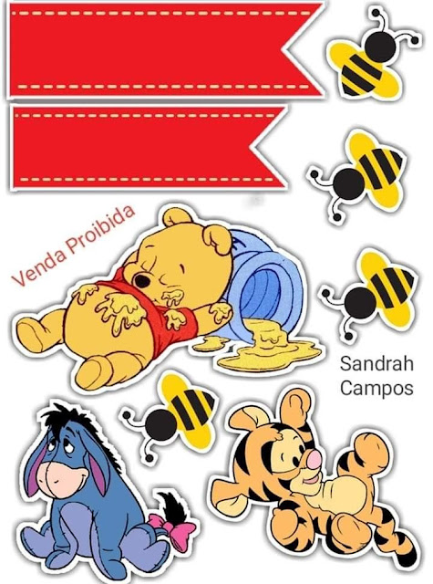 Winnie the Pooh Bebé: Toppers para Tartas, Bizcochos o Pasteles para Imprimir Gratis.