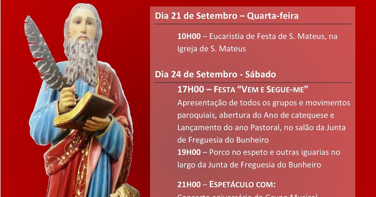 DIA DE S. MATEUS PADROEIRO DO BUNHEIRO