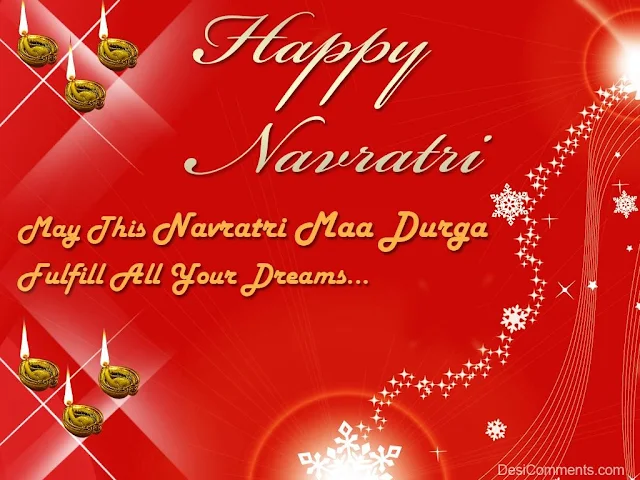 red background with gold text wish you happy navratri