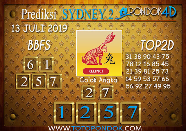 Prediksi Togel SYDNEY 2 PONDOK4D 13 JULI 2019