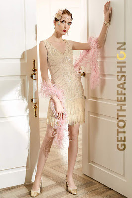 1920s V Neck Beaded Fringed Gatsby Dress Getothefashion