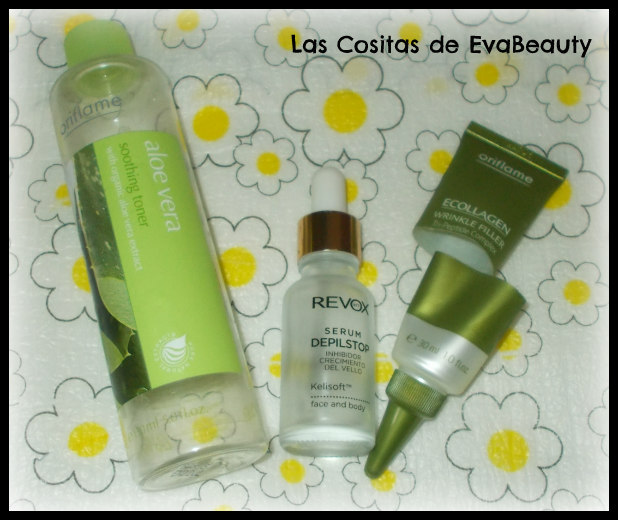 tónico aloe, depilstop revox y serum colágeno oriflame