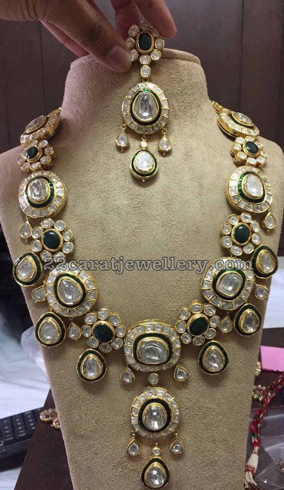 Exclusive Polki Kundan Set with Emeralds - Jewellery Designs