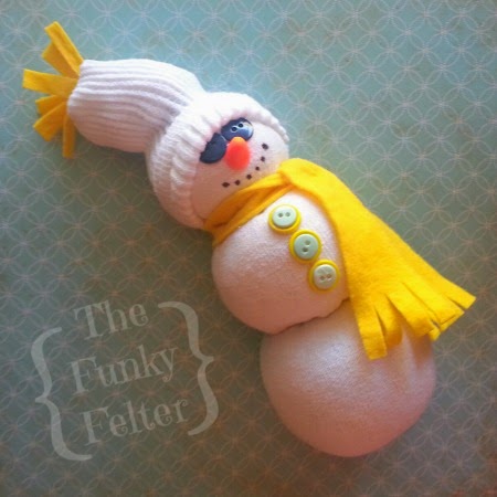 make very easy tube sock snowmen using polyfil and rice by the funky felter