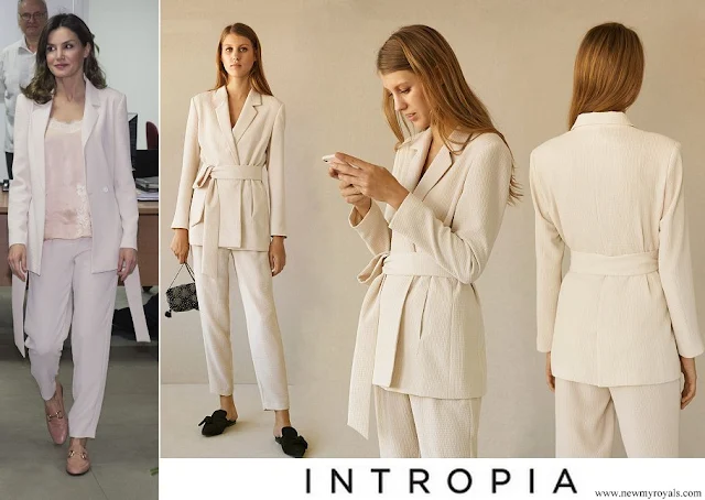 Queen Letizia wore Intropia Vanilla Embossed Lounge Suit