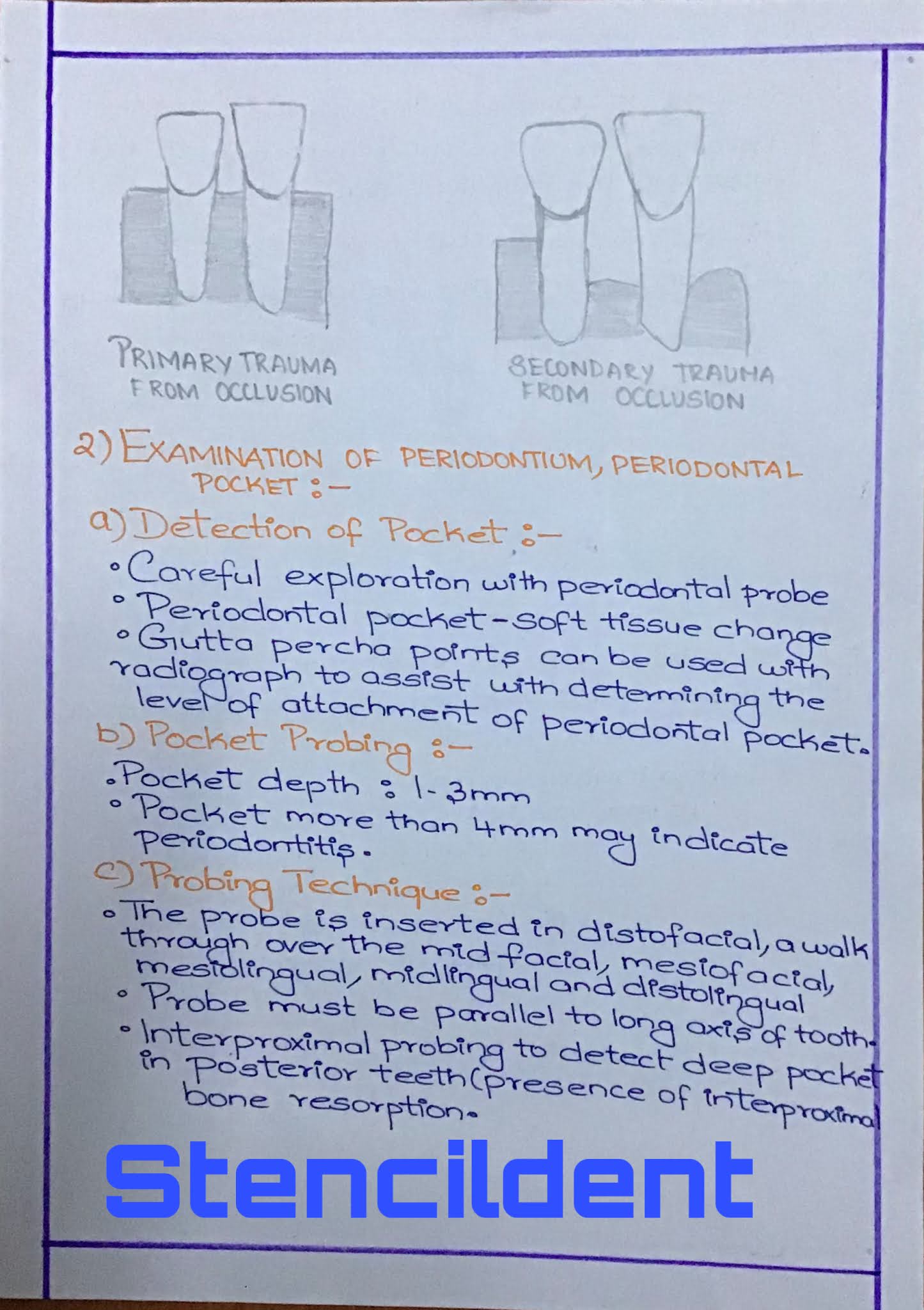 Examination of periodontium,periodontal pocket,teeth and implant