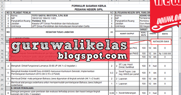 Aplikasi SKP Kepala Sekolah Terbaru Format Microsoft Excel