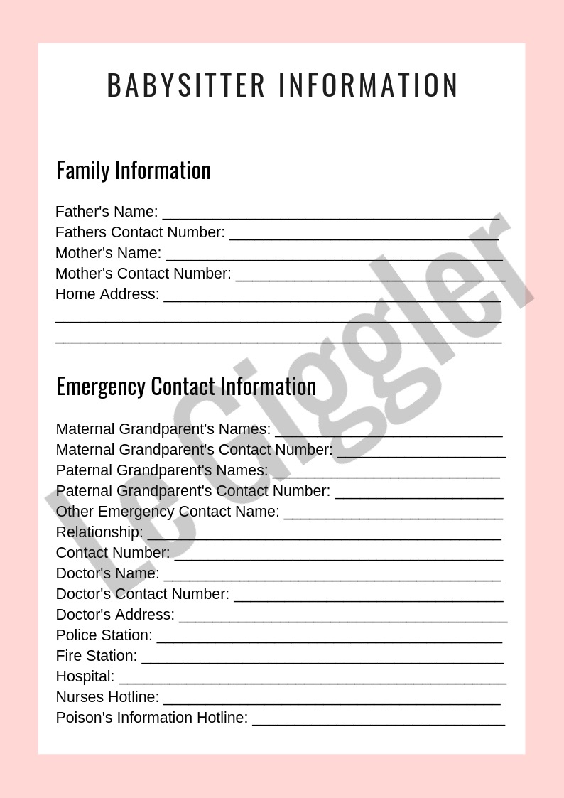 LeGiggler: Babysitter Information Booklet