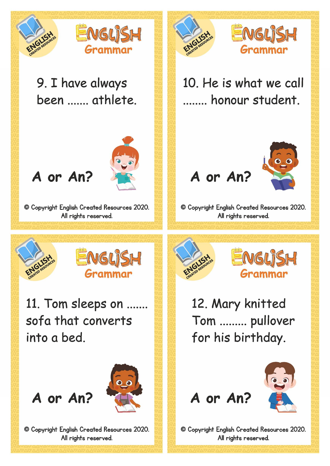 English Grammar A Or An Worksheets