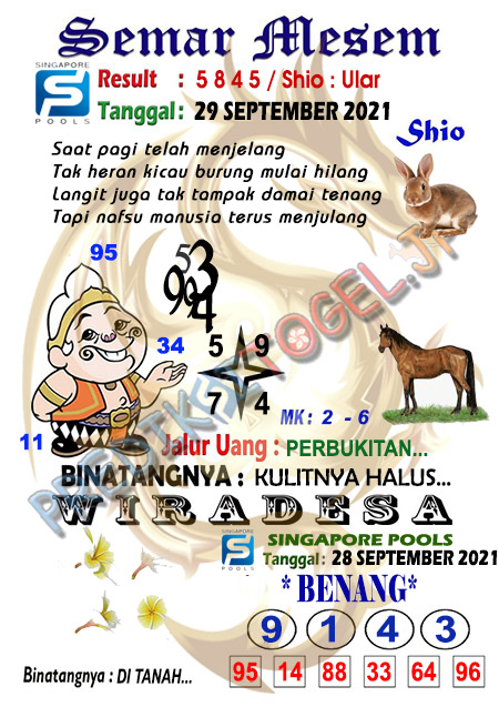 Syair Semar Mesem SGP Rabu 29-September-2021