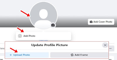 click profile icon add phot and upload