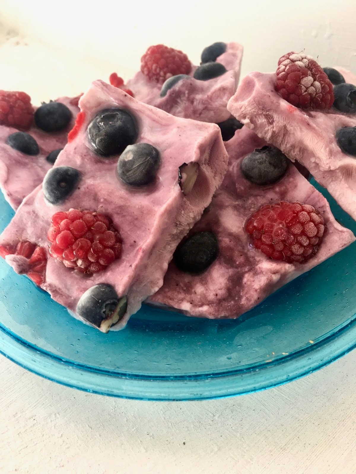 Take a break. Frozen organic Yogurt Bark with fresh blueberries and