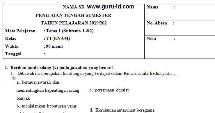 Soal Uts Agama Hindu Kelas 6 Semester 1 Revisi Sekolah