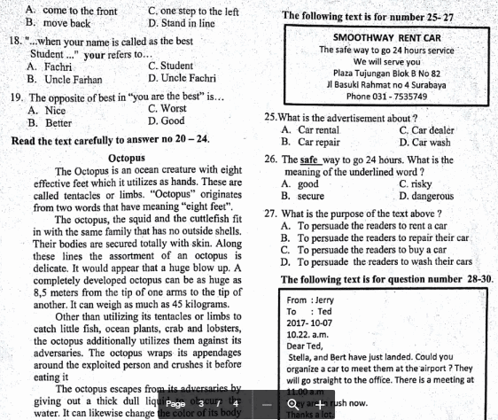 Soal PAS UAS Bahasa Inggris Kelas 9 Semester 1 Tahun 2019