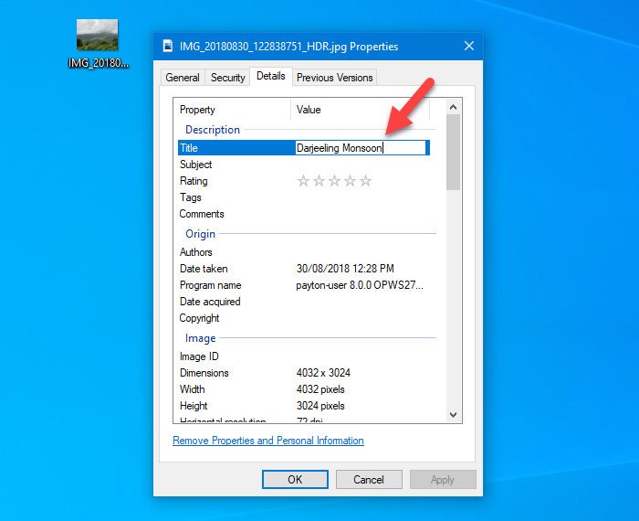Agregar metadatos a fotos y videos en Windows 10