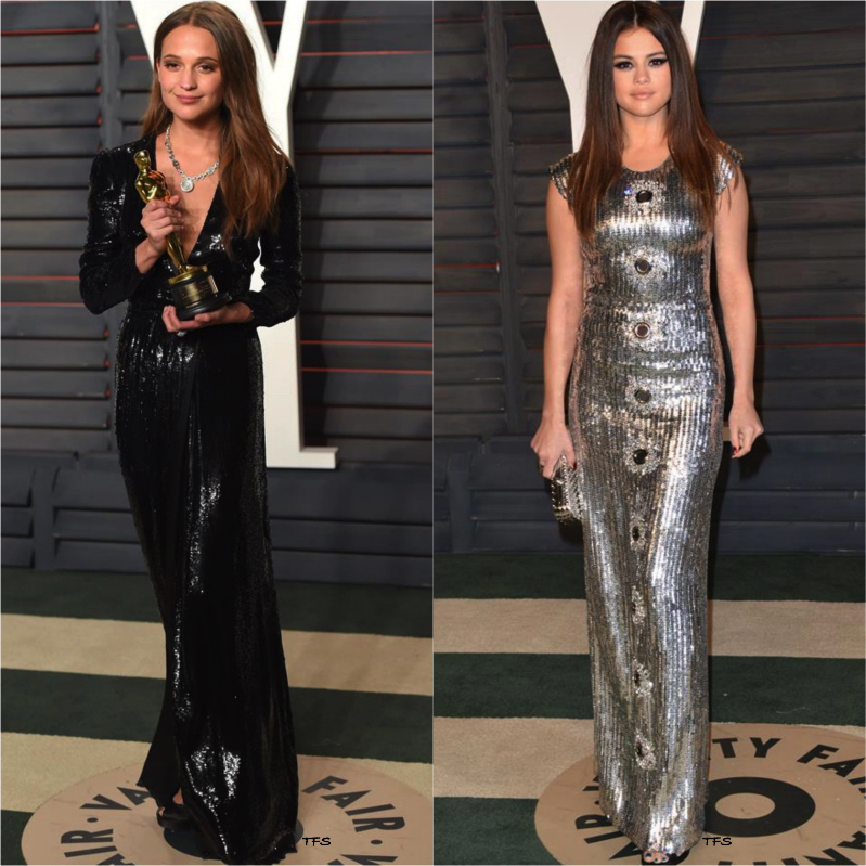 Alicia Vikander & Selena Gomez in Louis Vuitton at the 2016 Fair Oscar