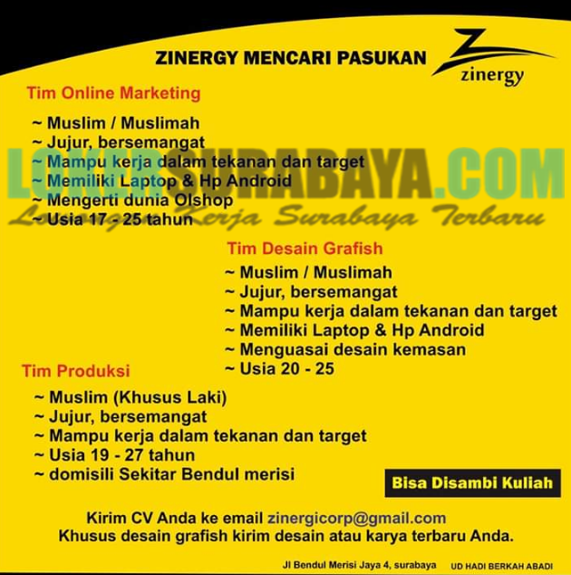 Lowongan Kerja Surabaya Terbaru Di Zinergy Corp Juni 2019 Lowongan Kerja Surabaya April 2021 Lowongan Kerja Jawa Timur Terbaru
