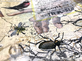 closeup of wet paint - art journal page by Jenny James featuring Tim Holtz Stamps