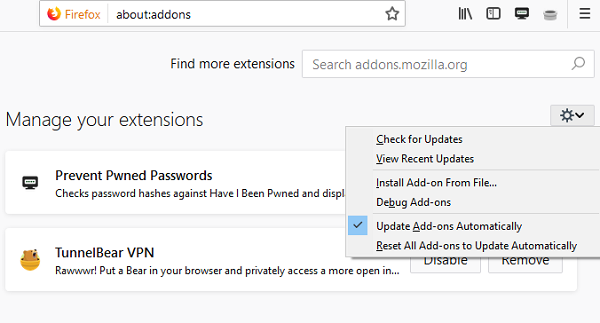 Actualizar complementos Firefox