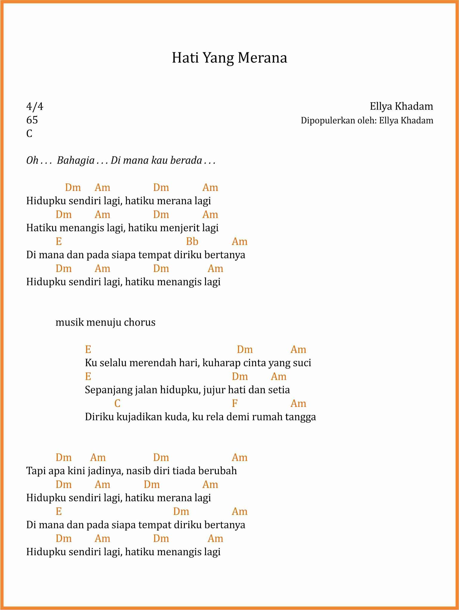 Chord Lagu Hati Yang Merana Ellya Khadam Sekitar Musik