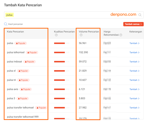 trend pencarian kata kunci pulsa di shopee