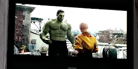 A photo of the TV. Avengers Endgame with the Hulk.