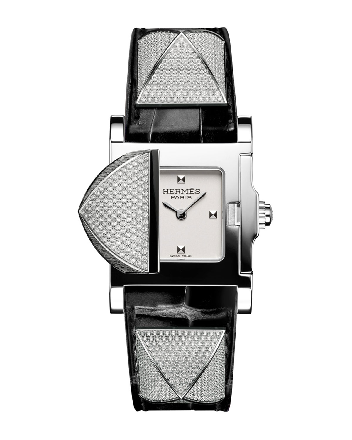 HERMÈS Women's Médor 23MM Diamond, Stainless Steel & Alligator Strap Watch - Silver