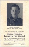 † Heinz Friedrich Freiherr von Stengel ✠