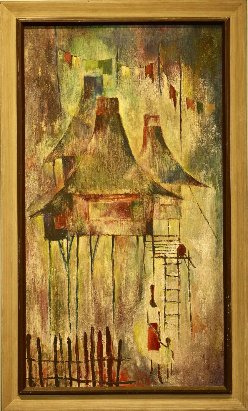 “Nipa Hut on Stilts” (1952), oil on canvas by Neo-realist painter Romeo V. Tabuena