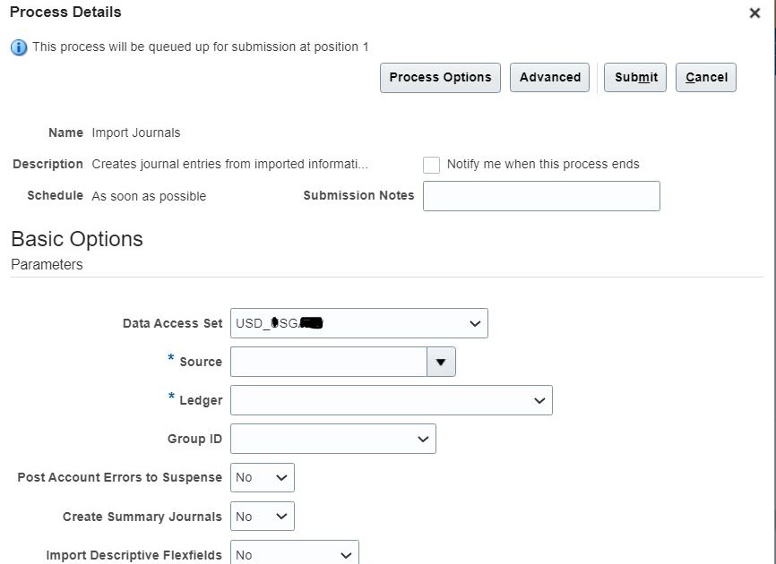 Oracle Applications Import Journals GL Interface table in Oracle fusion.