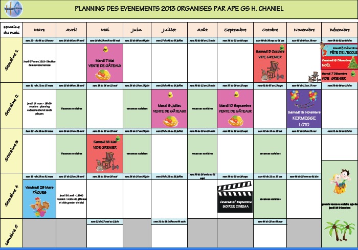 L'APE du GS Hélène Chaniel Le planning évenementiel 2013