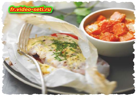 Filet de perche à la moutarde en papillote Filet de perche à la moutarde en papillote