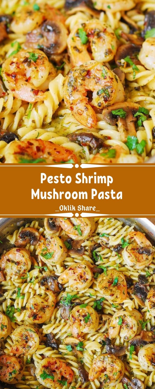 Pesto Shrimp Mushroom Pasta