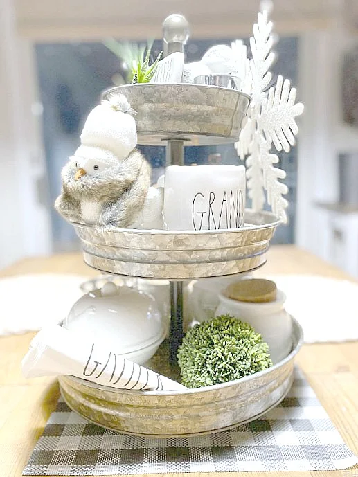 Decorate a Tiered Tray in Neutral Colors for Winter