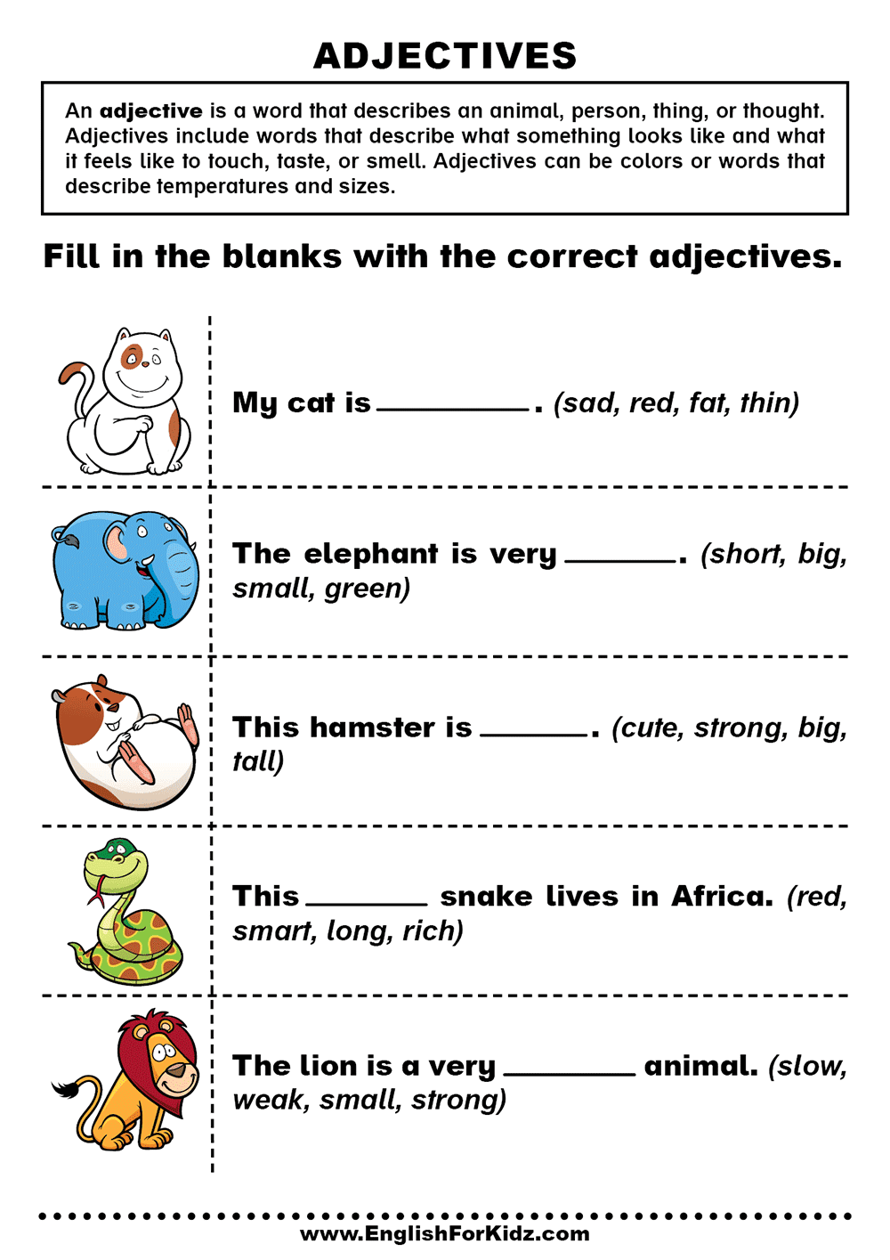 Free Printable Adjectives Worksheets For Grade 1 Grade 1 Adjectives Worksheets K5 Learning