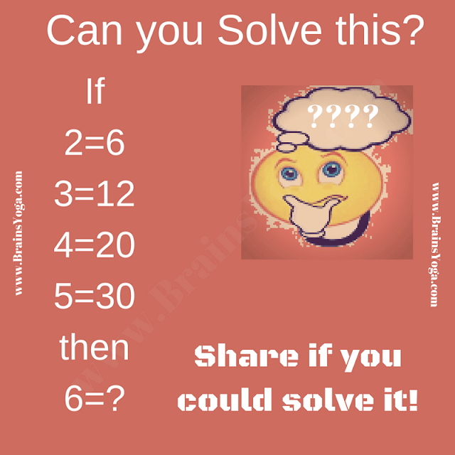 If  2=6, 3=12, 4=20, 5=30 then 6=?. Can you solve this Logical Number Game Puzzle Question?