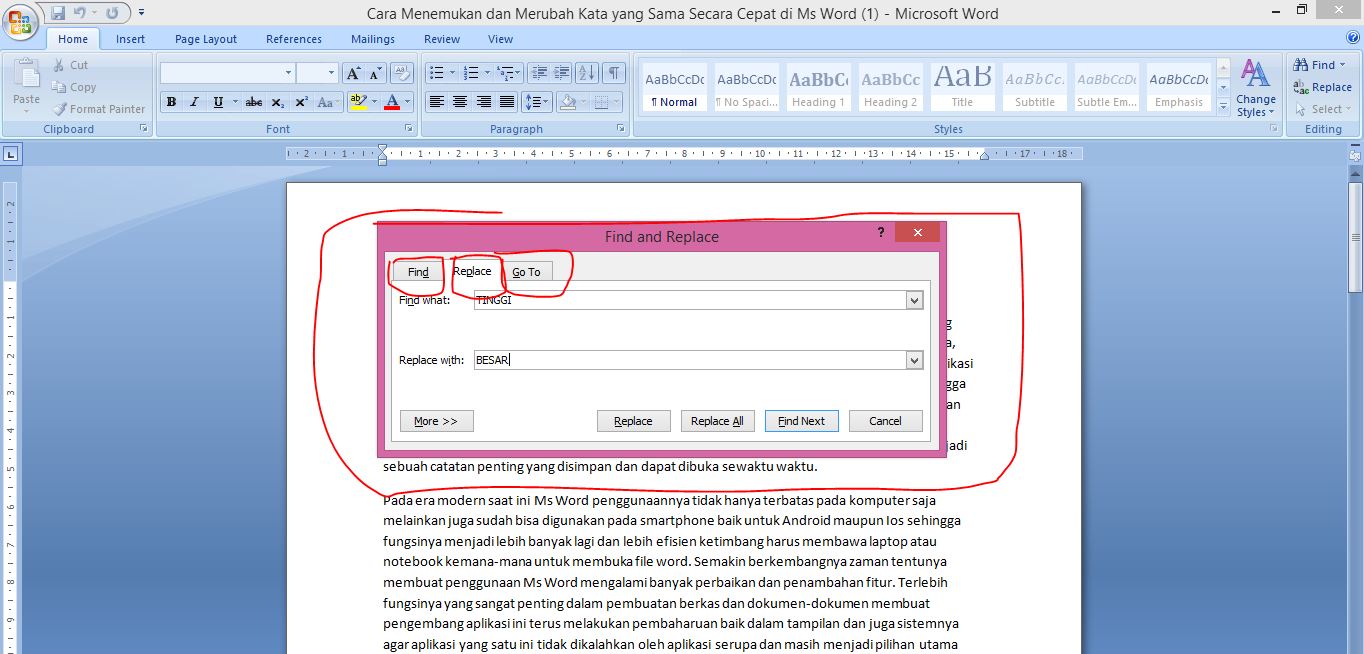Cara Mengganti Semua Kata Yang Sama Di Ms Word Tutorial Word Youtube