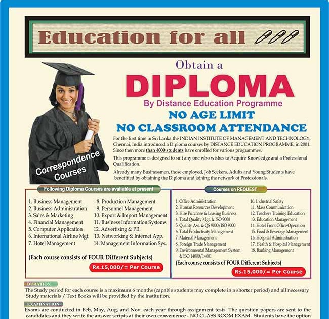 Diplomas for WORKING ADULTS (No Classes) Distance Learning