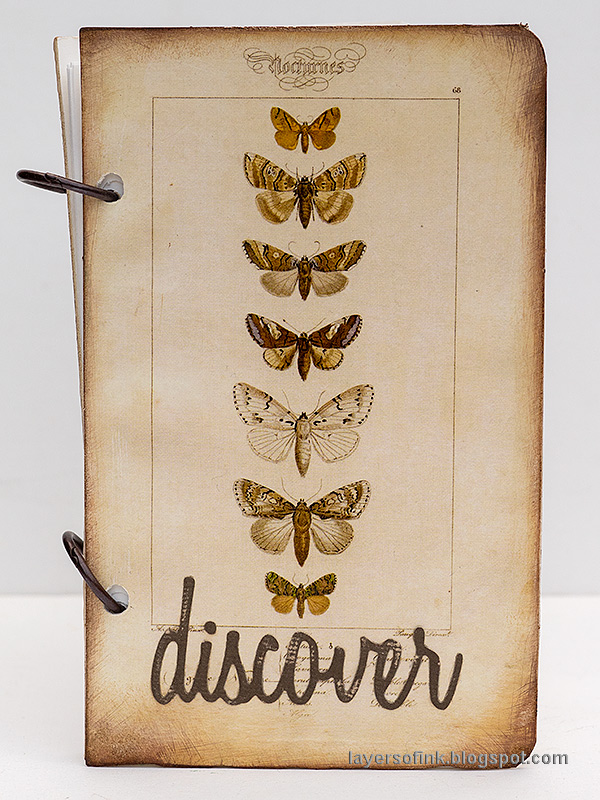 Layers of ink - Quick DIY Notebooks Tutorial by Anna-Karin Evaldsson. Vintage butterfly notebook.