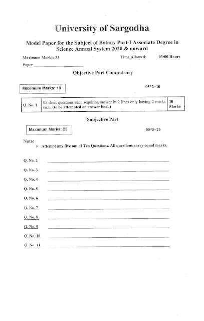 ADP Model papers Sargodha University 2020 Onword