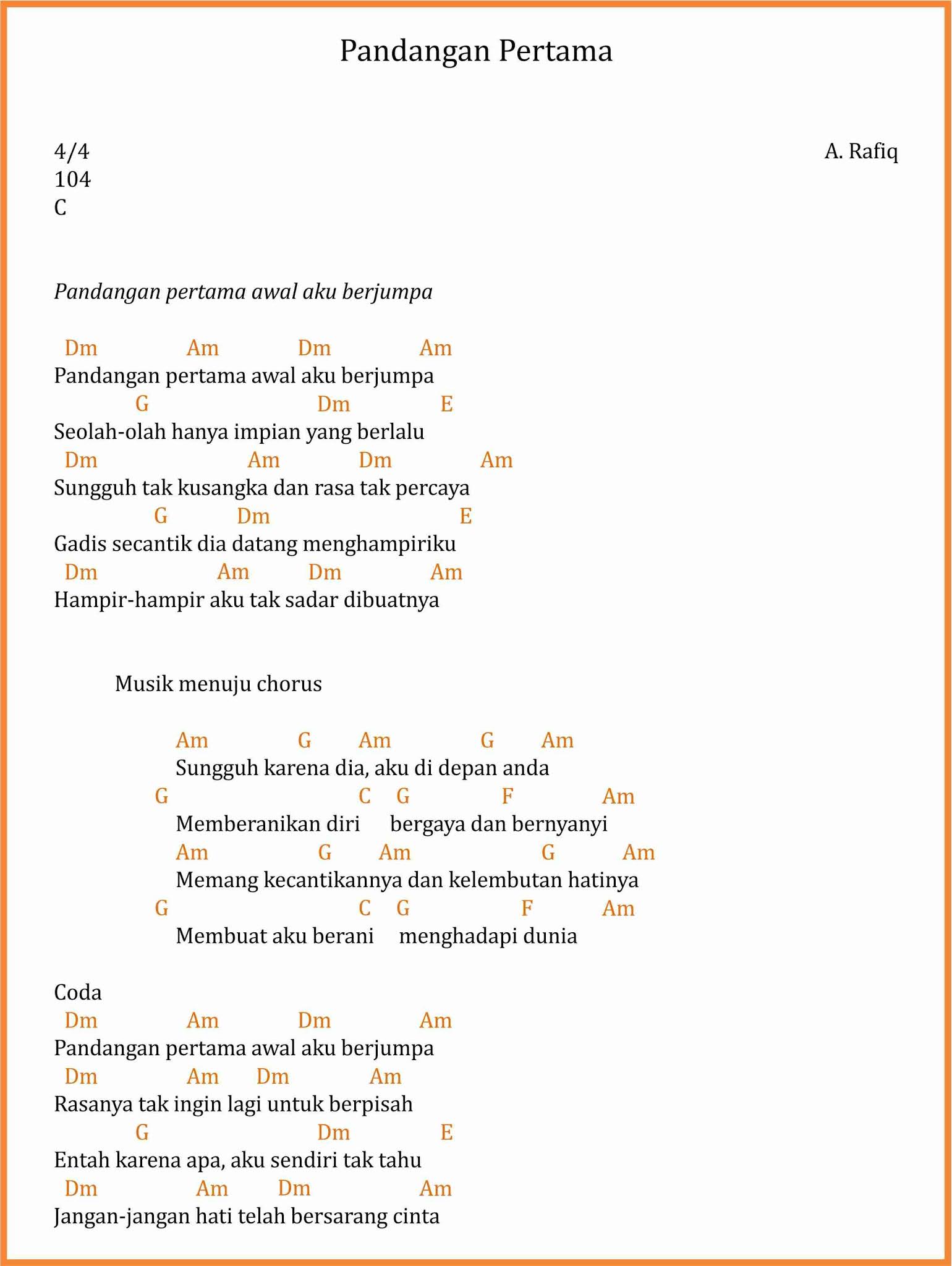 Chord Lagu Pandangan Pertama A. Rafiq SEKITAR MUSIK