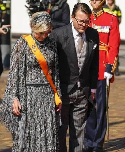 Queen Maxima wore a yellow dress from Claes Iversen Haute Couture SS17 collection. Bottega Veneta intrec knot clutch