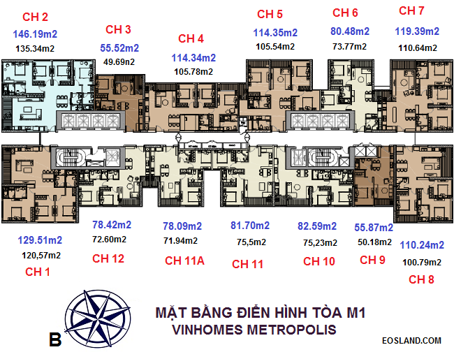 Mặt bằng tòa M1 Vinhomes Liễu Giai 