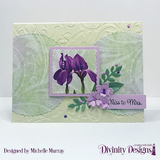 Divinity Designs Stamp Set: Treat Tag Sentiments 1, Custom Dies: Squares, Scalloped Circles, Scalloped Squares, Treat Tags, Bitty Blossoms, Embossing Folder: Flourished, Paper Collections: Spring Flowers 2019, Christmas Collection 2018, Pastel, Plum Pizzazz