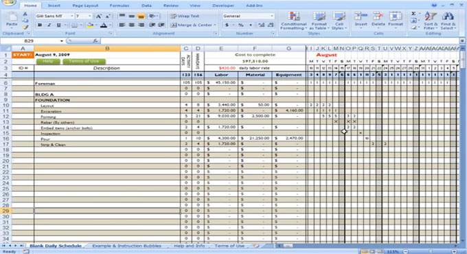 Construction Cost to calculate using Excel