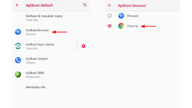 Setting Chrome menjadi default browser