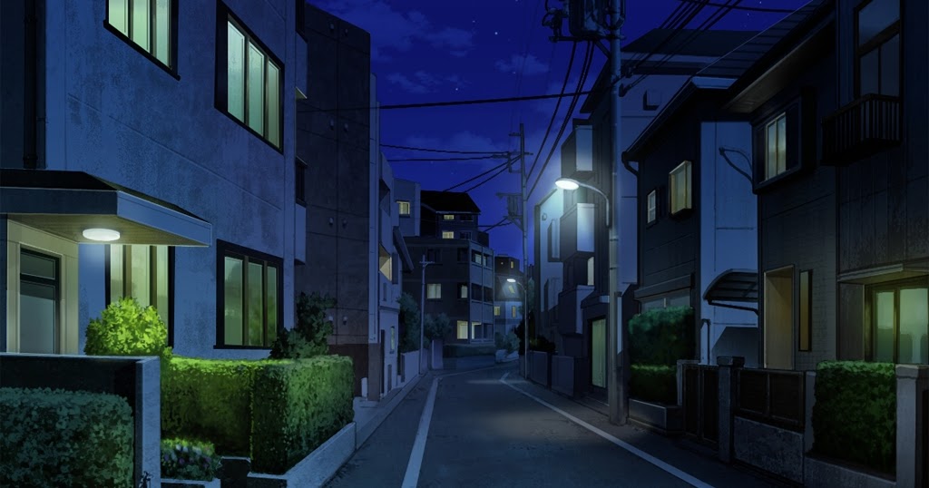Anime Landscape: Street at night anime background
